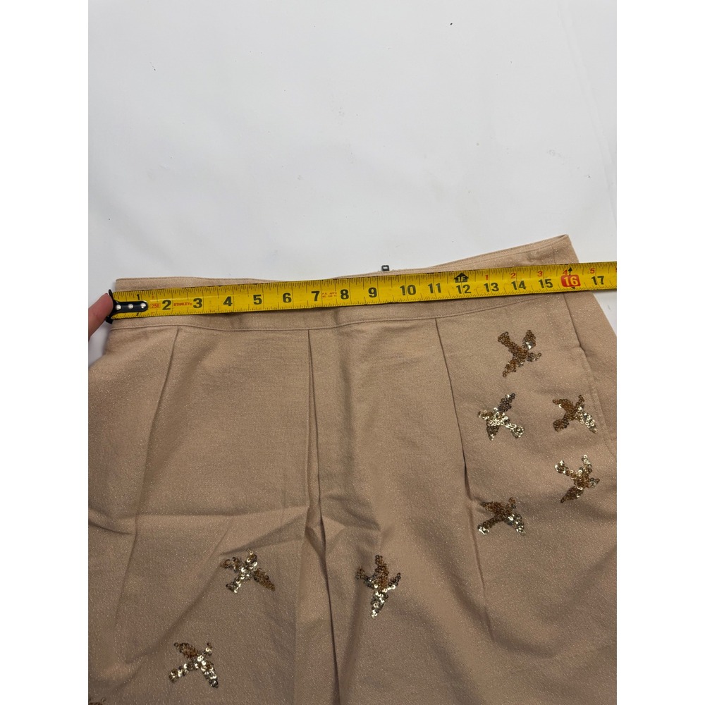 Tan Metallic Sequin Bird Mini Skirt Leifnotes Size 12 - Picture 8 of 9